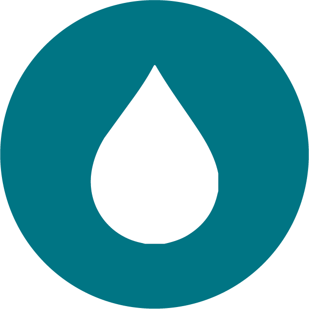 teal circle with white water droplet at the center