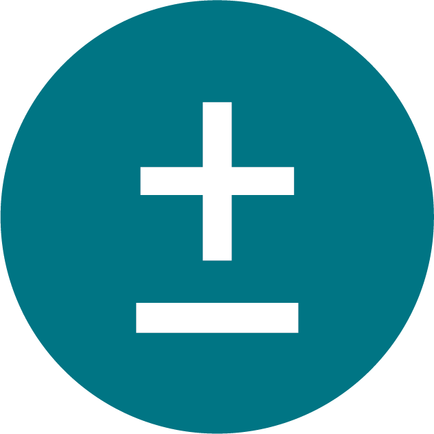 teal circle with white plus-minus icon at center
